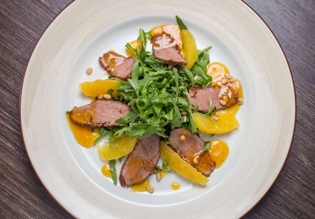 orange dressing for duck salad Warm duck, orange, watercress and hazelnut salad